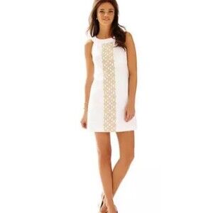 Lily Pulitzer Size 8 Jacqueline Dress White Gold Textured New NWT $198 Resort